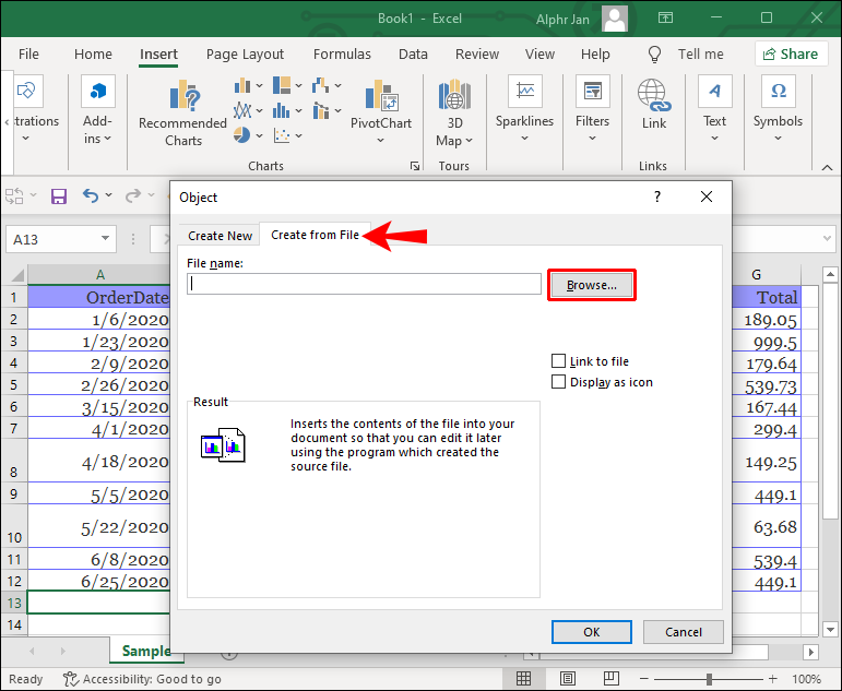 So betten Sie eine PDF-Datei in eine Excel-Datei ein